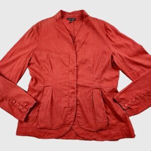 Eileen Fisher Jacket M Rust Red Linen Zip Front Shacket Top Pockets Capsule Chic